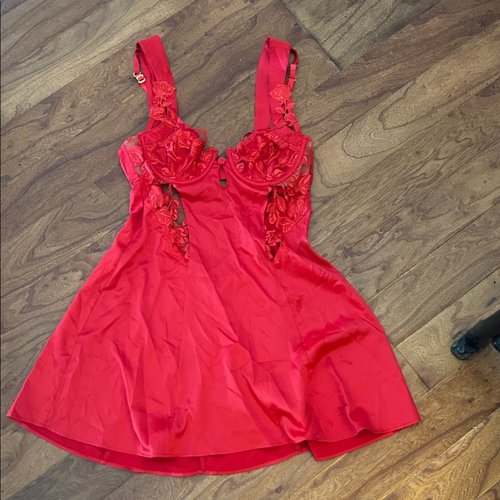For Love & Lemons Red Satin Lace Corset Bodice Slip Dress Size Small - Picture 2 of 10